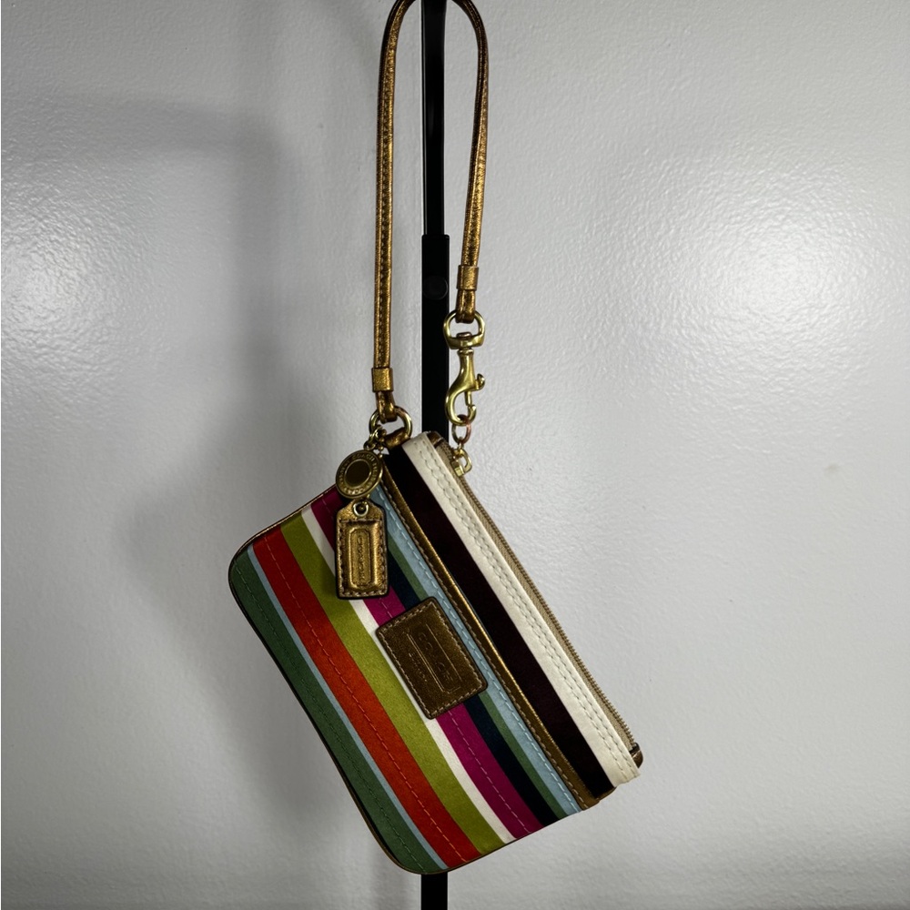 🌈 RARE Y2K Vintage Coach Legacy Striped Wristlet | Style C0868-41660 | Gold Trim